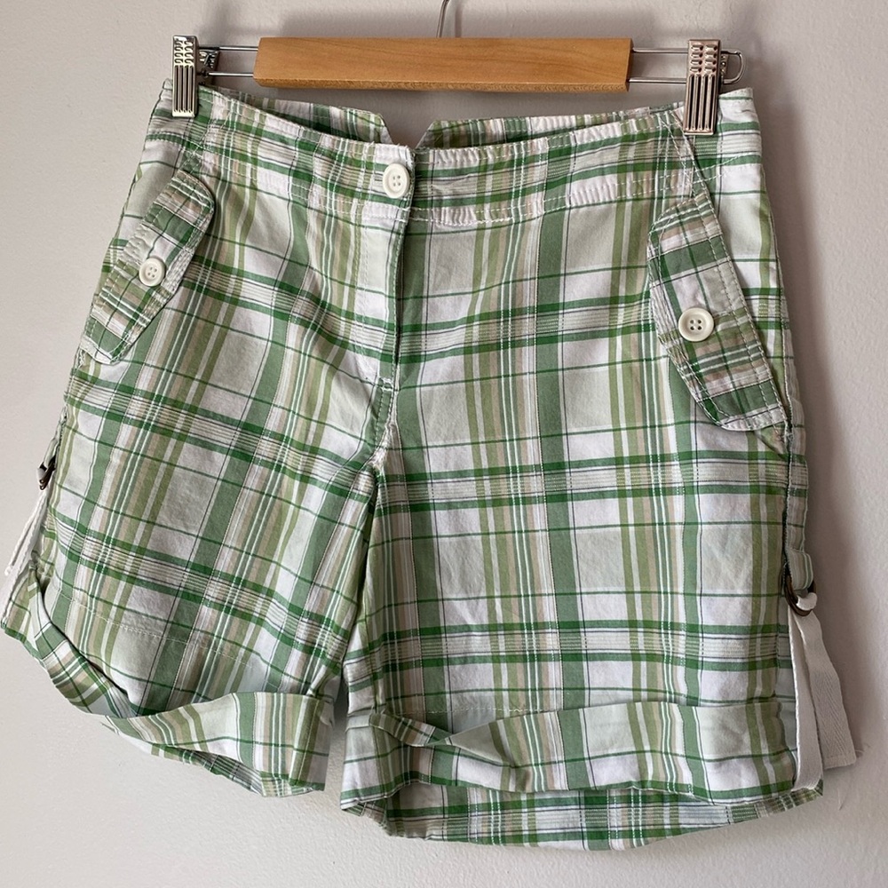 INC International Concepts green and white 100% cotton plaid shorts, size 4 - Picture 1 of 7